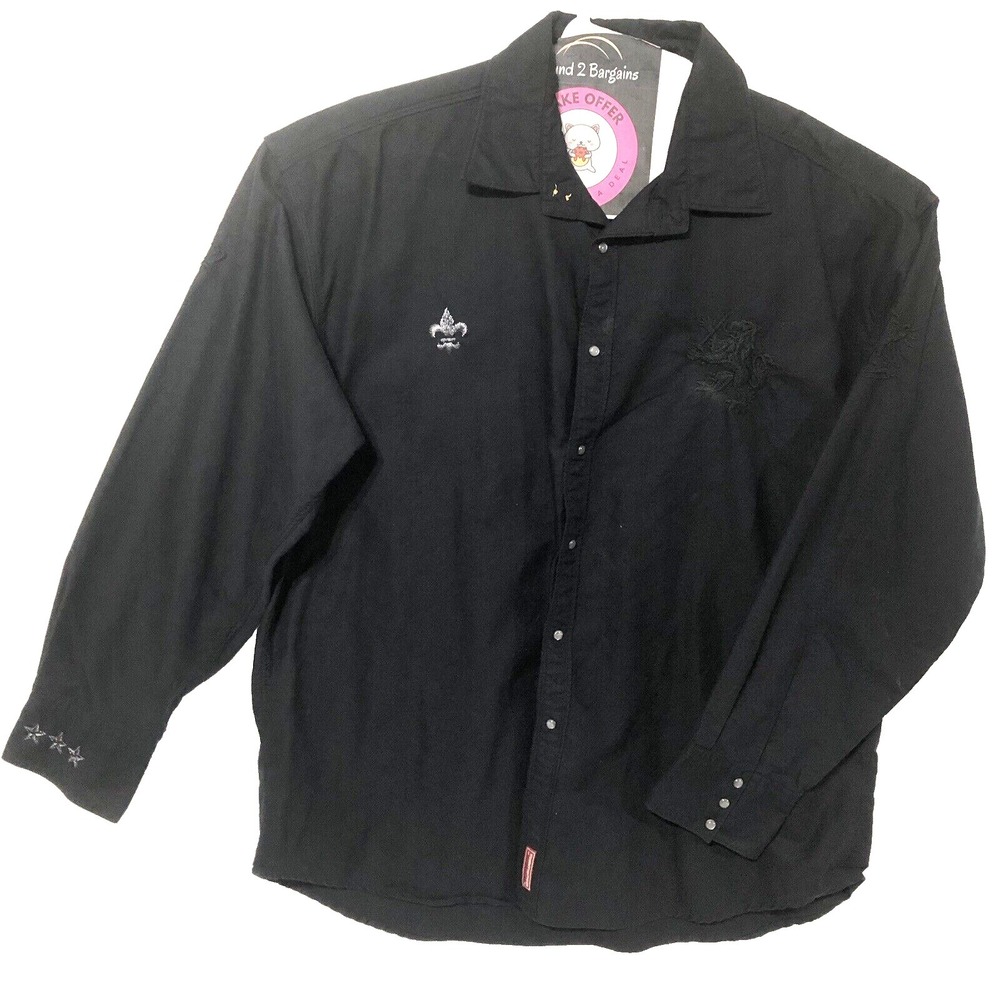 Tommy Hilfiger Shirt Mens 2XL Black Pearl Snap Embroidered Vintage Red Label XXL
